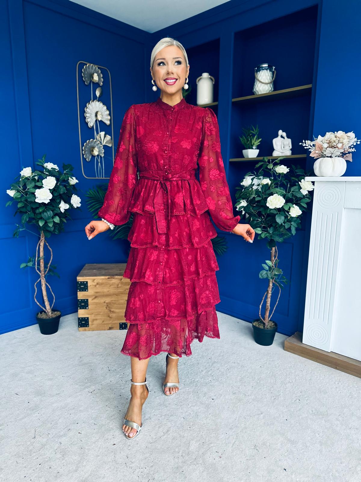 Hope Layered Detail Midi Dress Burnout Wine