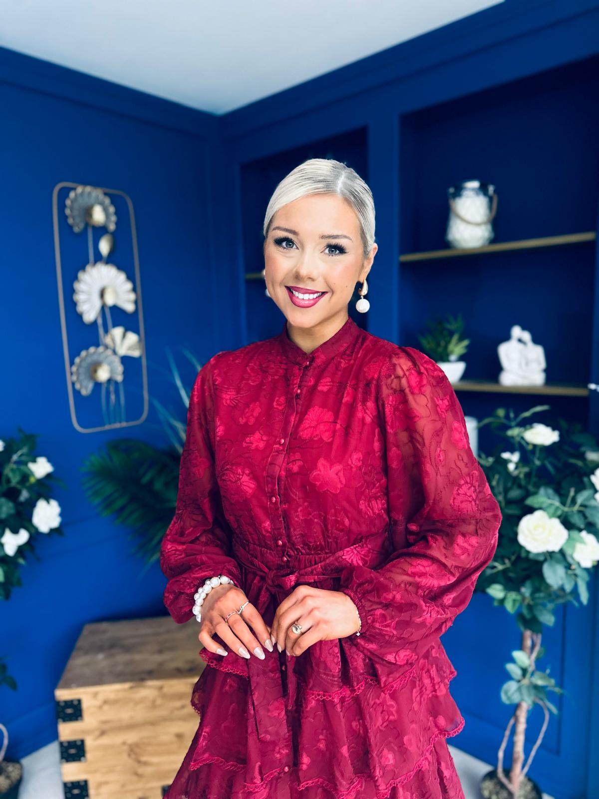 Hope Layered Detail Midi Dress Burnout Wine