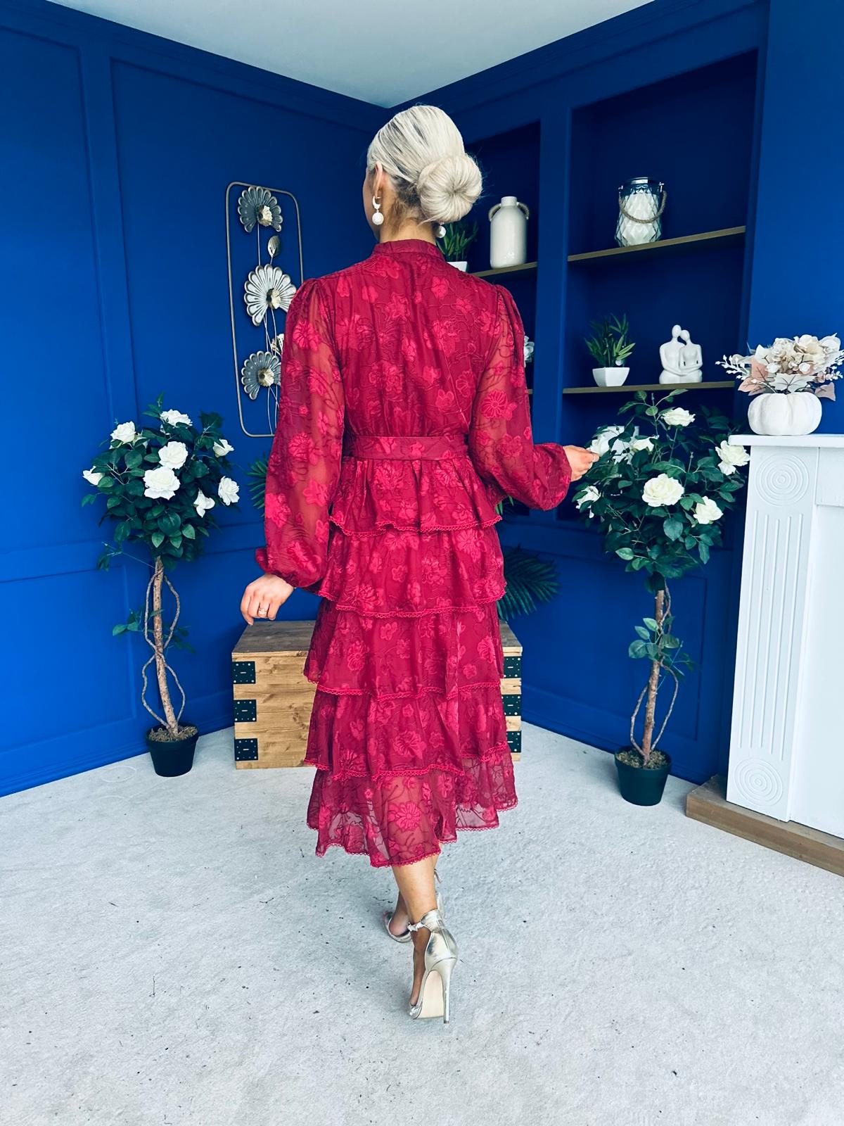 Hope Layered Detail Midi Dress Burnout Wine