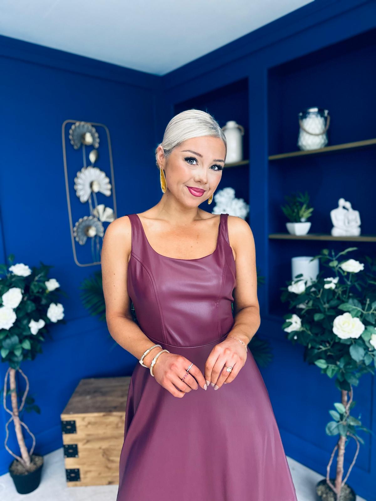 Yasmin Leatherette Occasion Midi Dress Wine