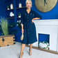 Kallie Button Detail Midi Dress Navy