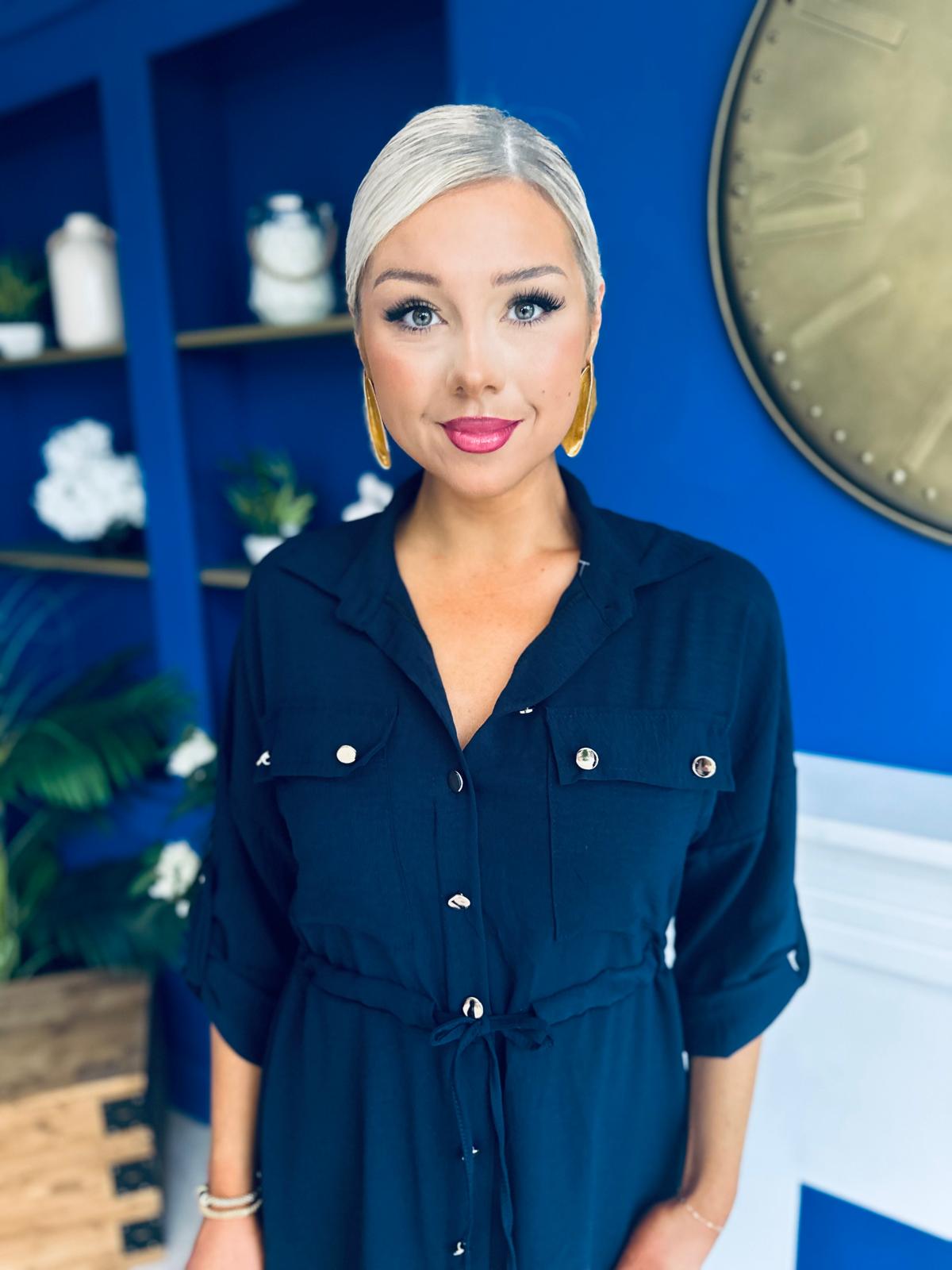 Kallie Button Detail Midi Dress Navy