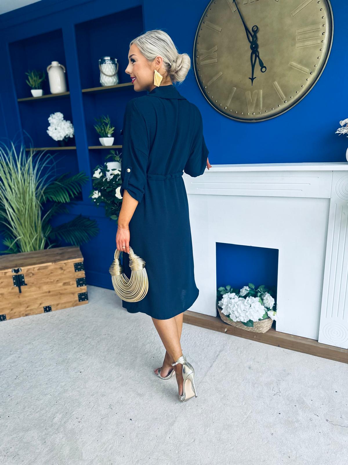 Kallie Button Detail Midi Dress Navy