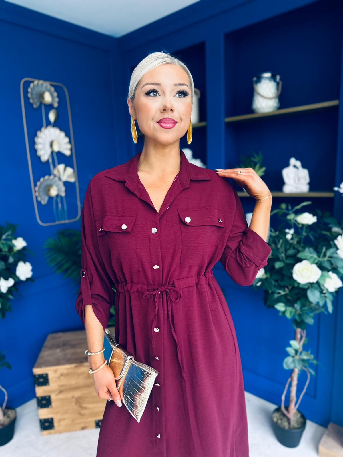 Kallie Button Detail Midi Dress Wine