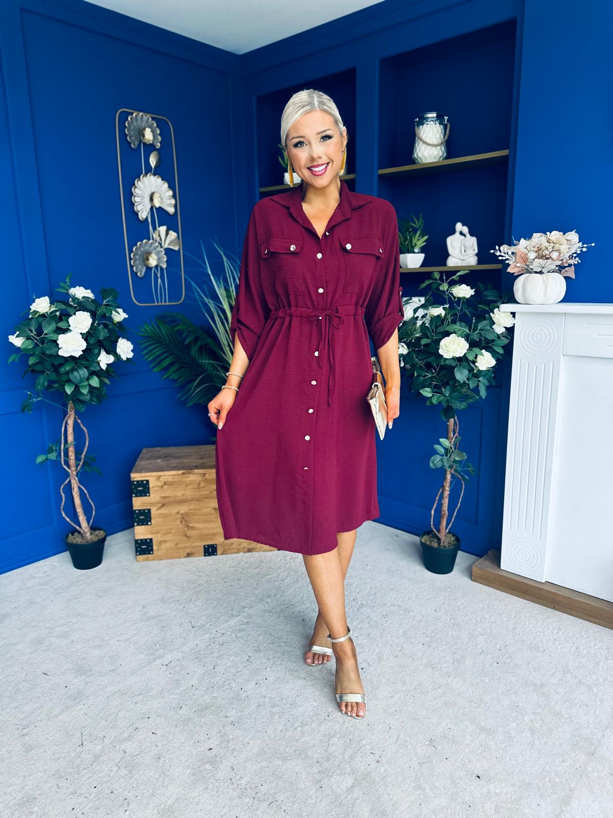 Kallie Button Detail Midi Dress Wine