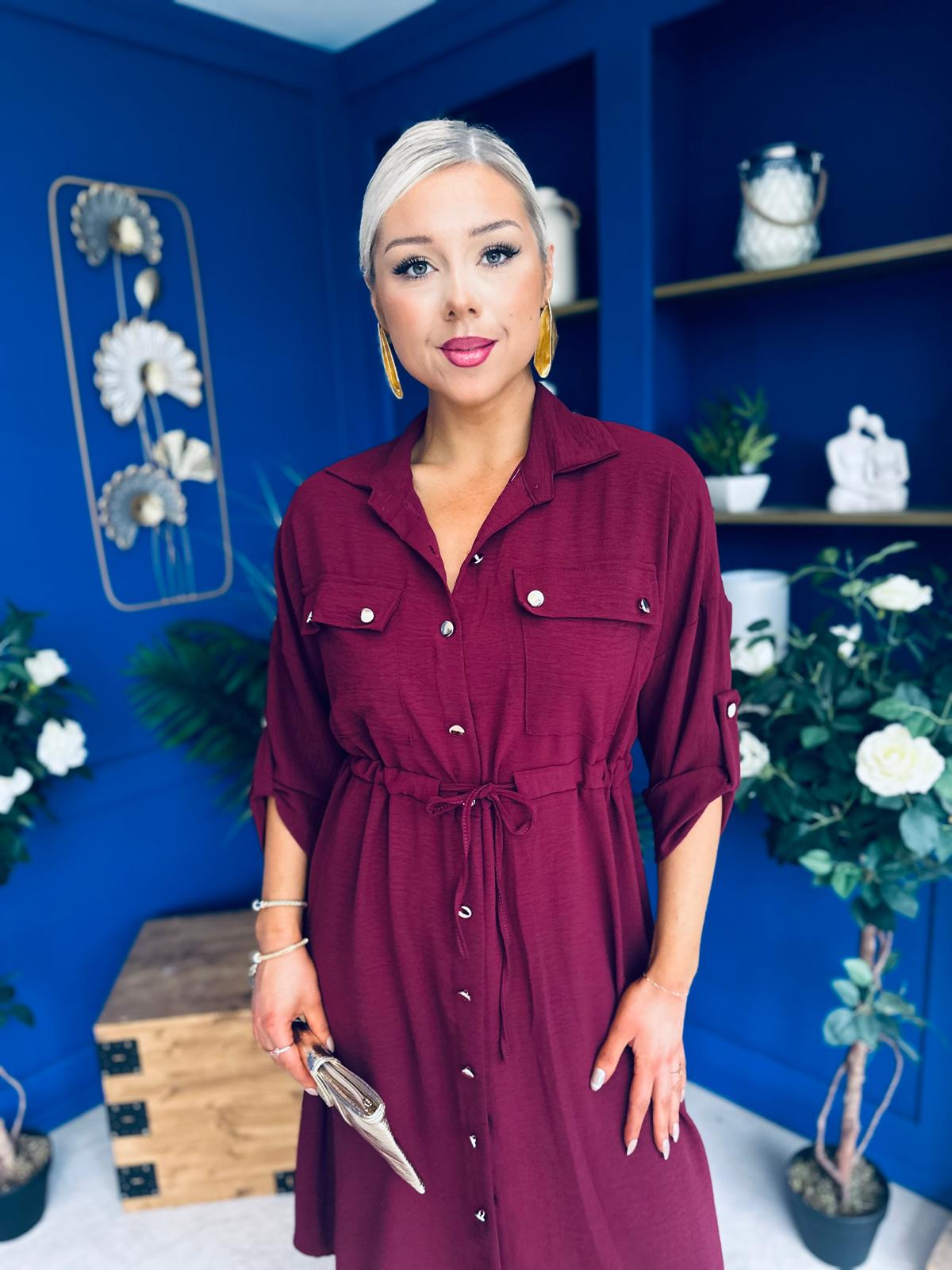 Kallie Button Detail Midi Dress Wine