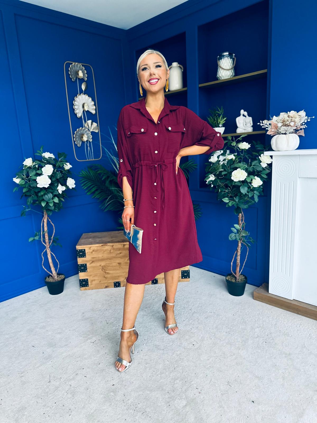 Kallie Button Detail Midi Dress Wine