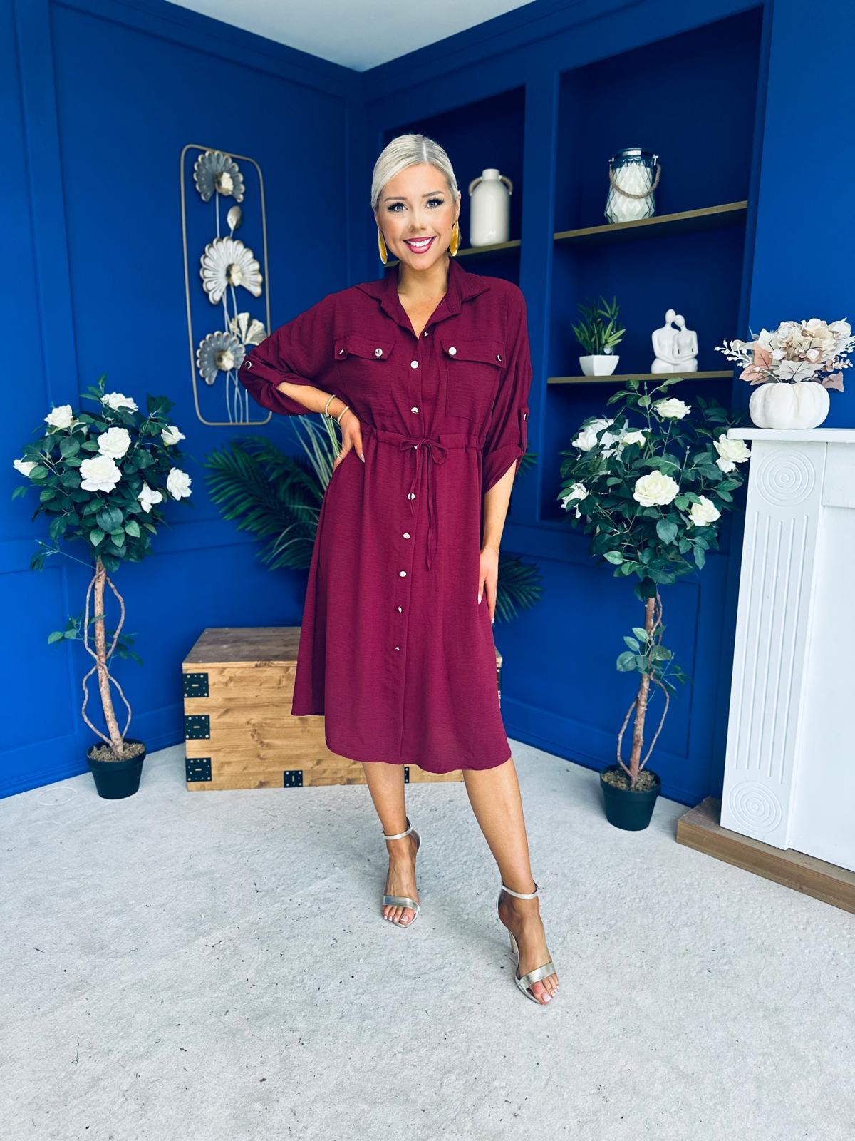 Kallie Button Detail Midi Dress Wine