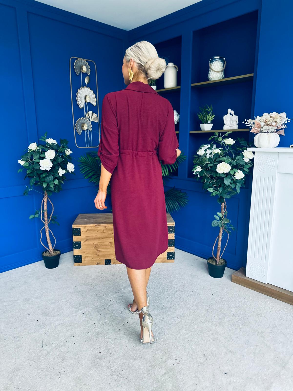 Kallie Button Detail Midi Dress Wine