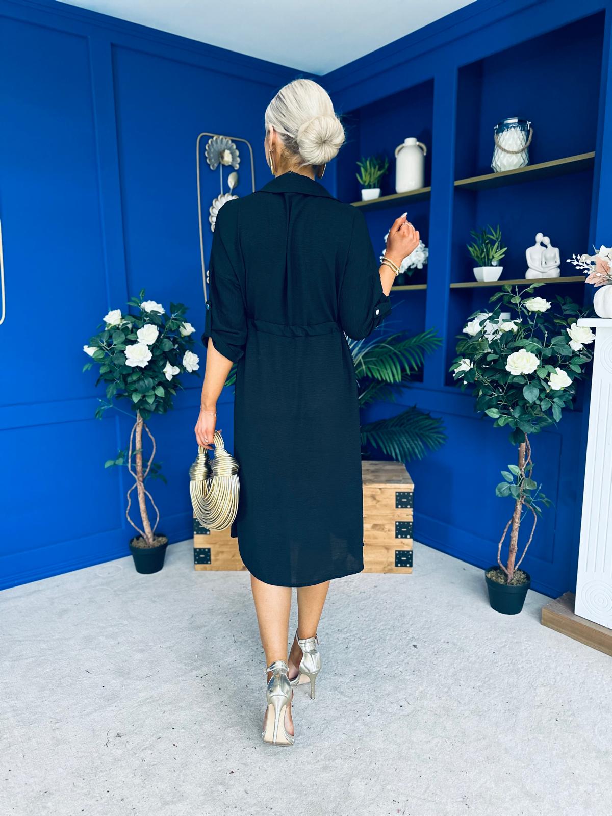 Kallie Button Detail Midi Dress Black