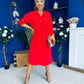 Kallie Button Detail Midi Dress Red