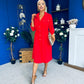 Kallie Button Detail Midi Dress Red