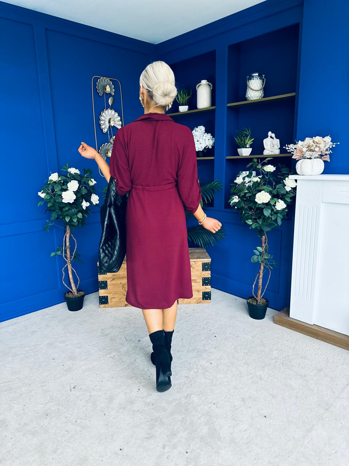 Kallie Button Detail Midi Dress Wine