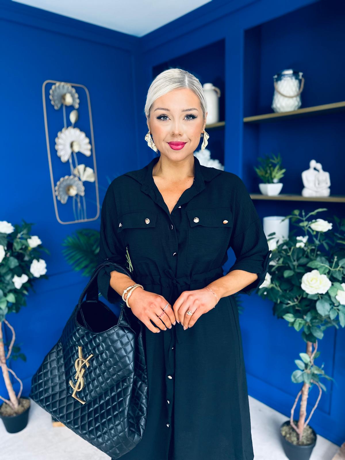 Kallie Button Detail Midi Dress Black