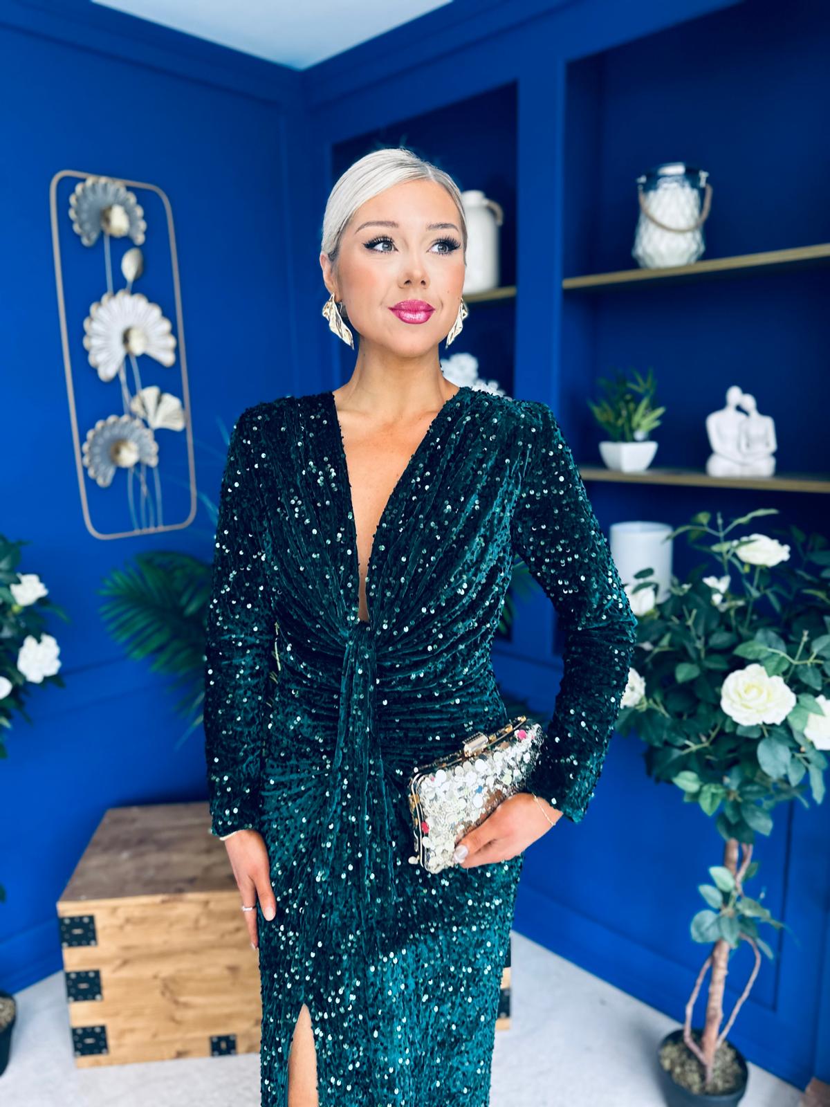 Darcy Sequin Occasion Midi Dress Forest