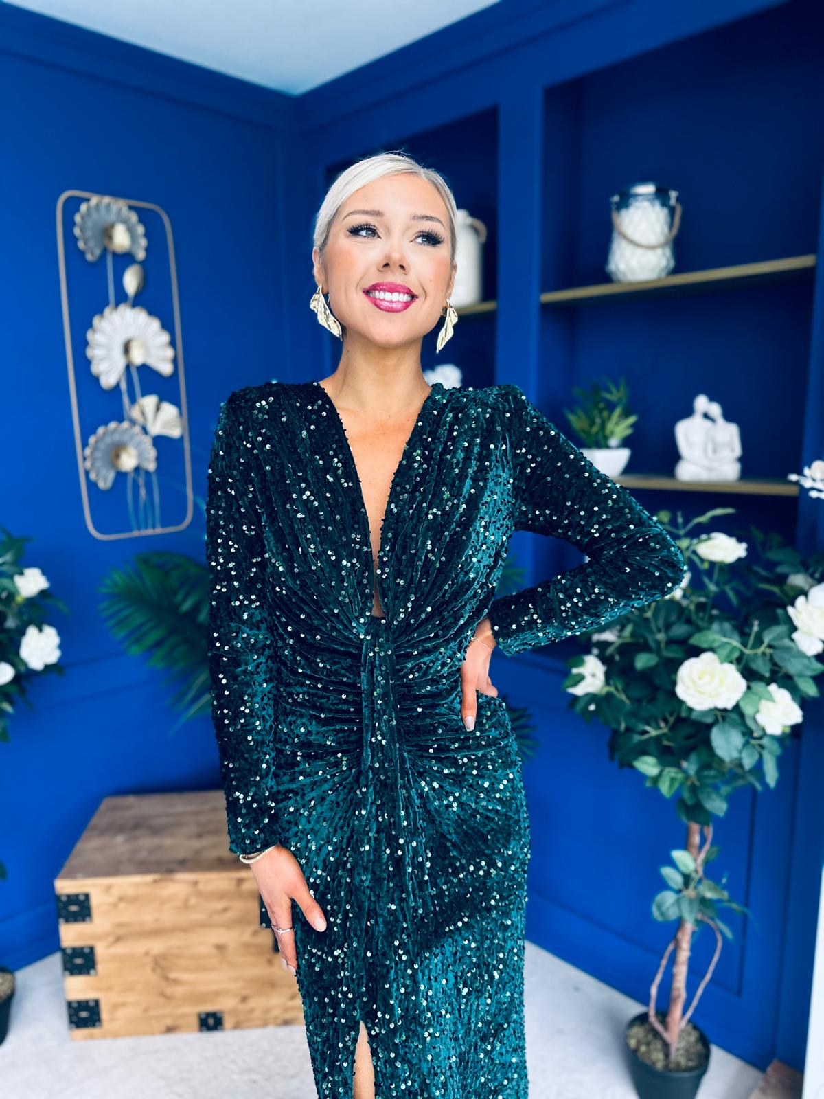 Darcy Sequin Occasion Midi Dress Forest