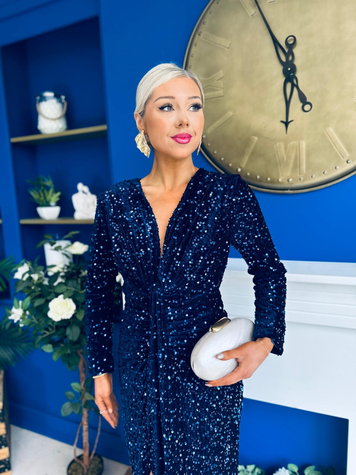 Darcy Sequin Occasion Midi Dress Navy