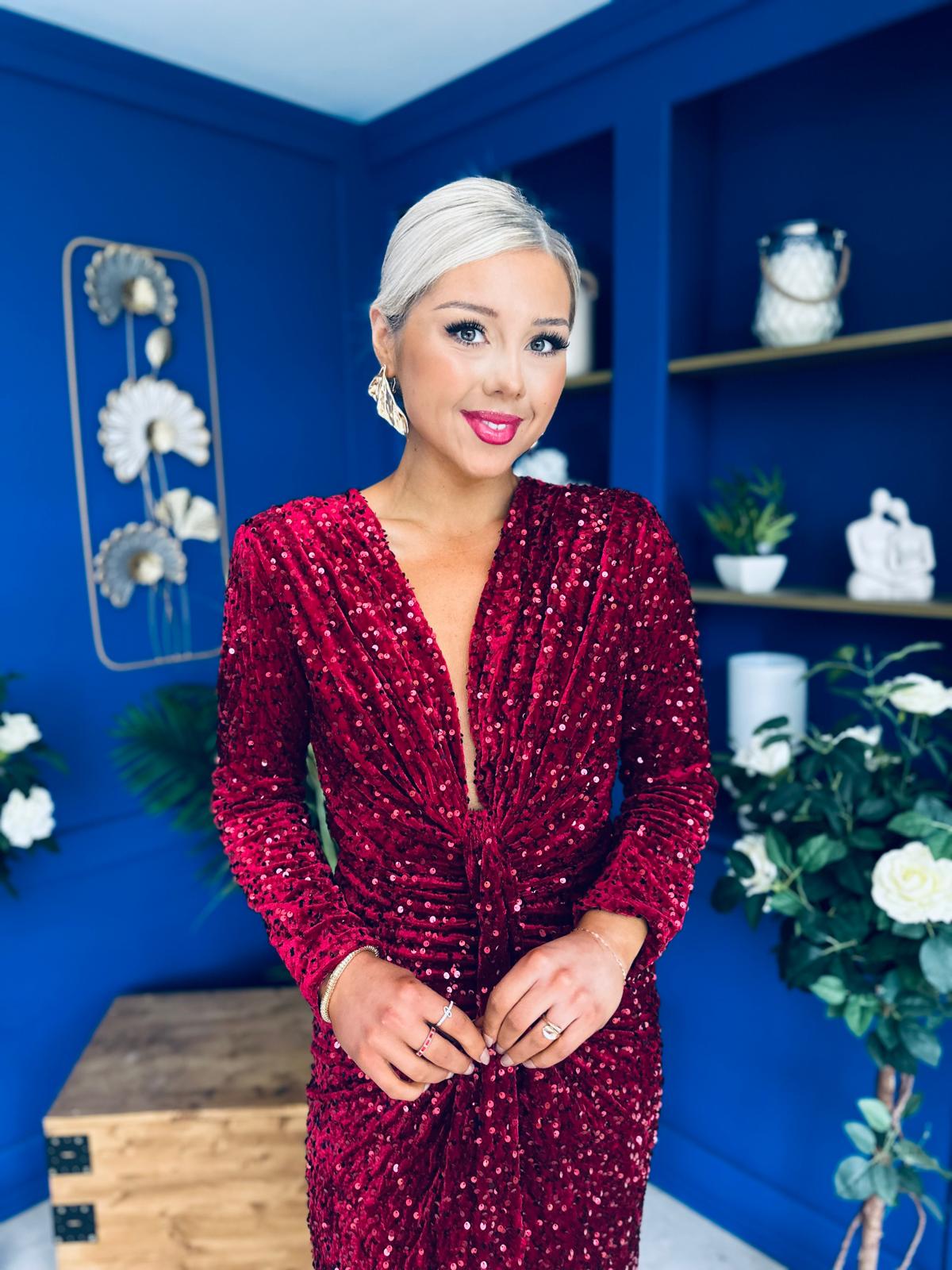 Darcy Sequin Occasion Midi Dress Wine