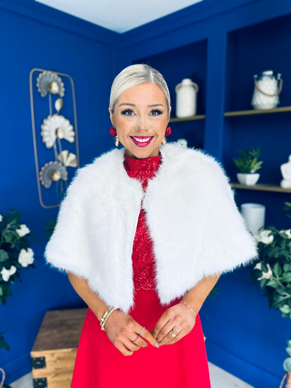 Helen Faux Fur Shawl White