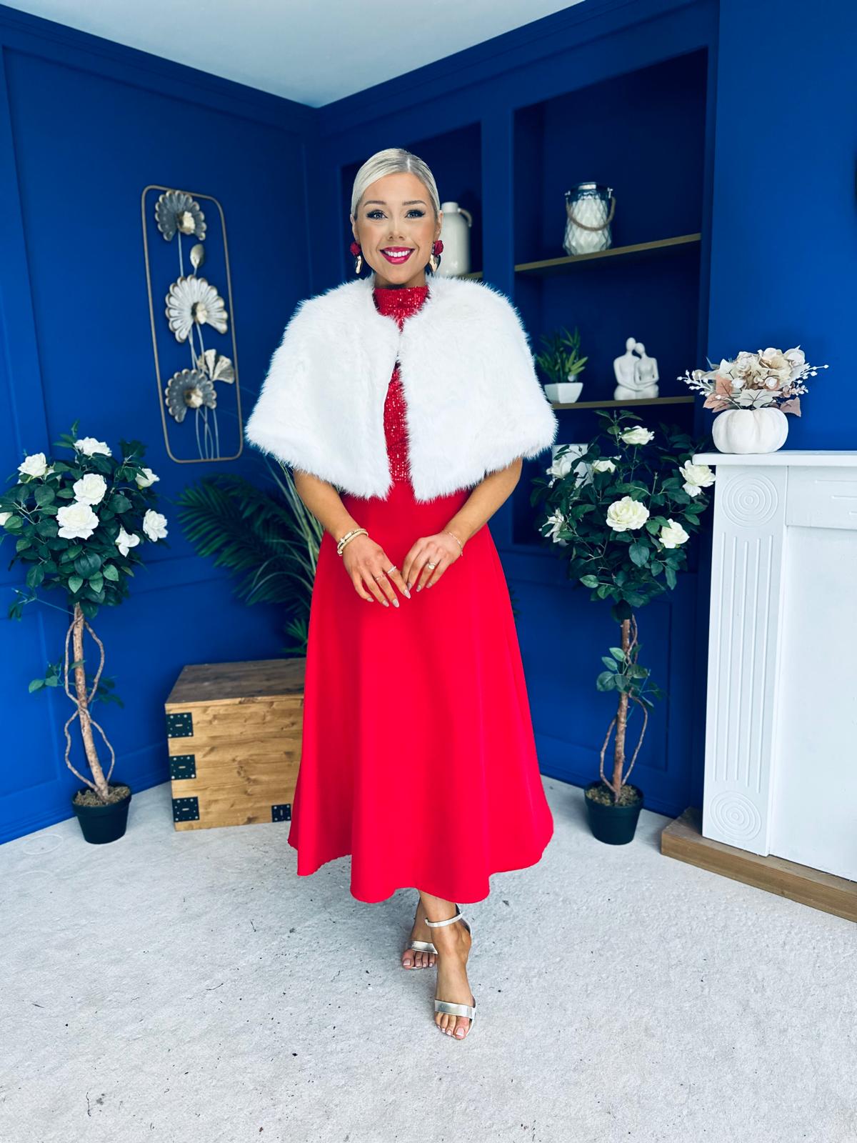 Helen Faux Fur Shawl White