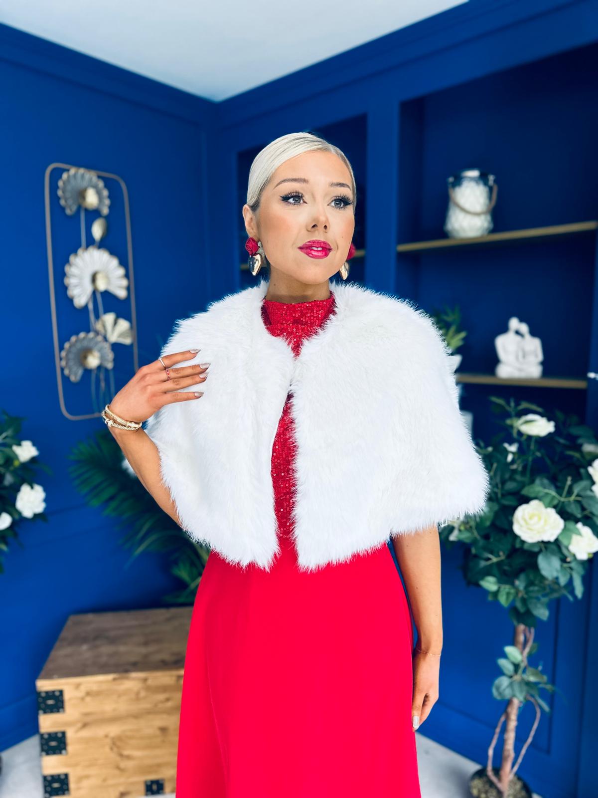 Helen Faux Fur Shawl White