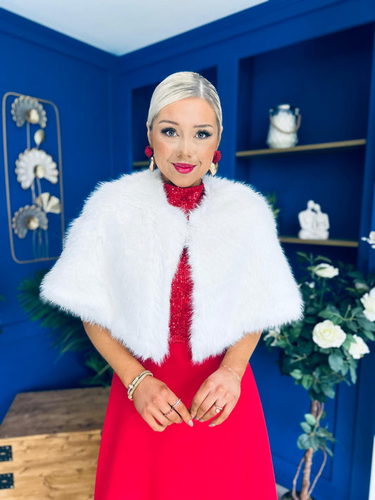 Helen Faux Fur Shawl White