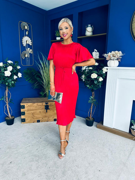 Sadie Plisse Detail Midi Dress Red