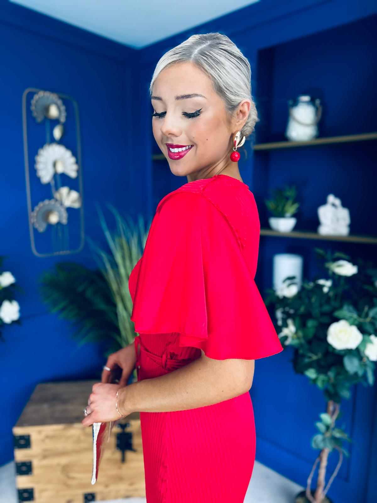 Sadie Plisse Detail Midi Dress Red