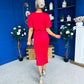 Sadie Plisse Detail Midi Dress Red