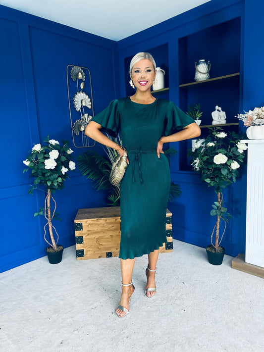 Sadie Plisse Detail Midi Dress Forest