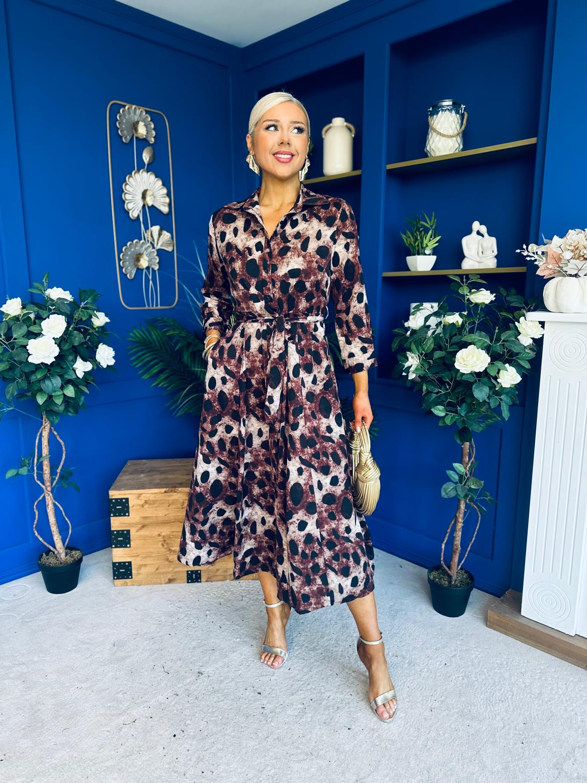 Angela Long Sleeve Maxi Shirt Dress Brown