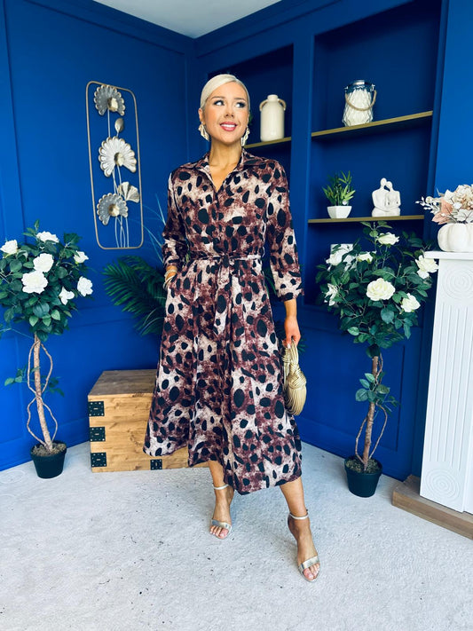 Angela Long Sleeve Maxi Shirt Dress Brown