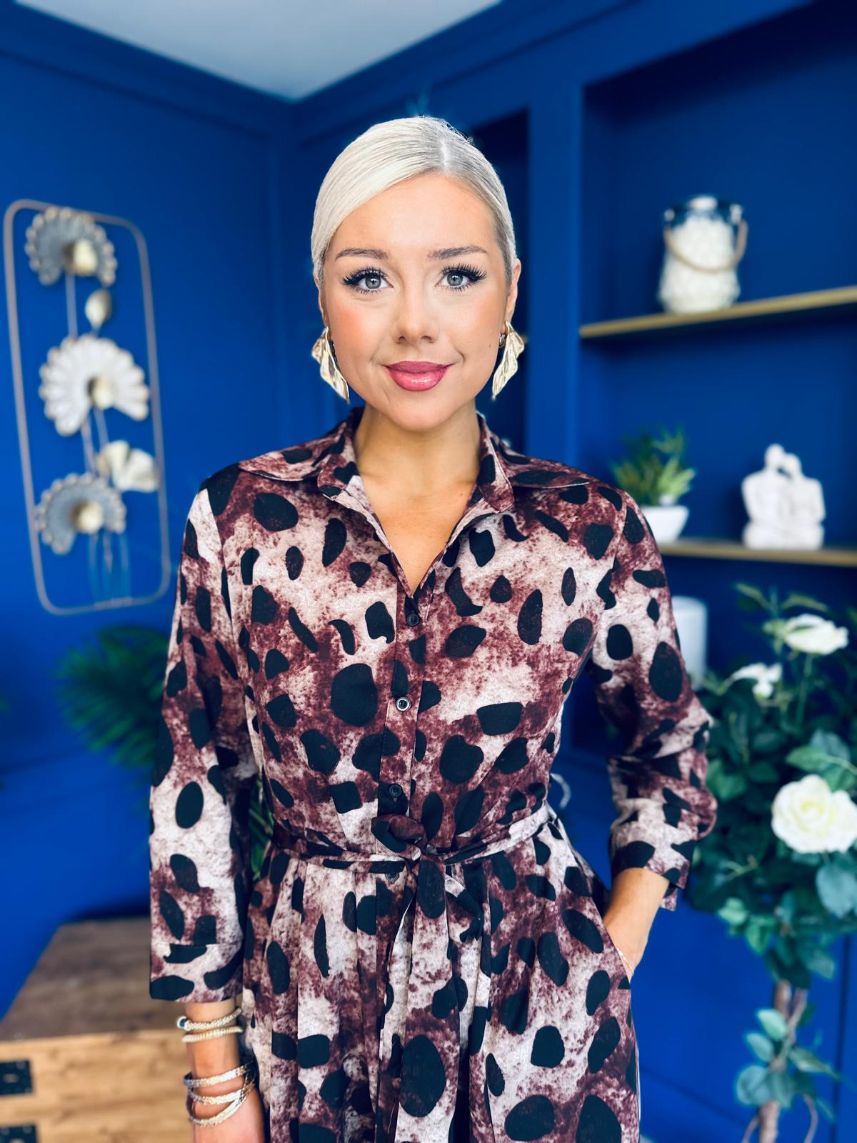 Angela Long Sleeve Maxi Shirt Dress Brown