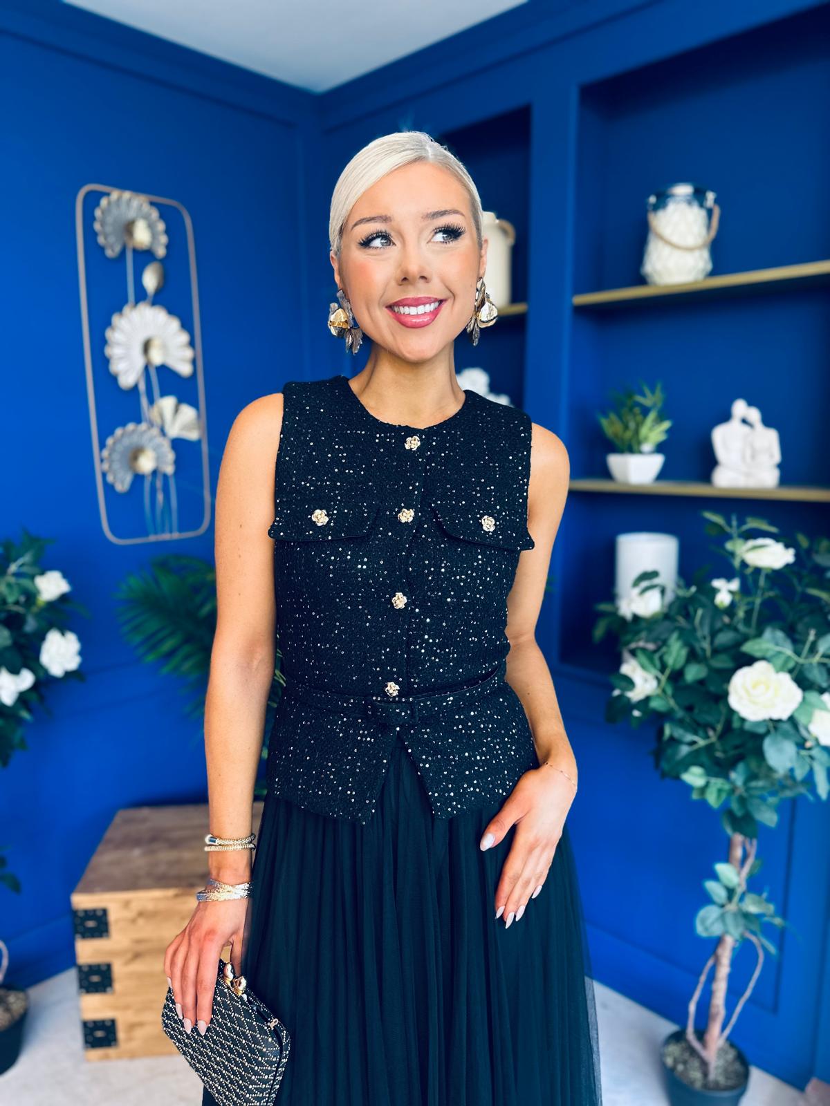 Martha Detailed Waistcoat Black