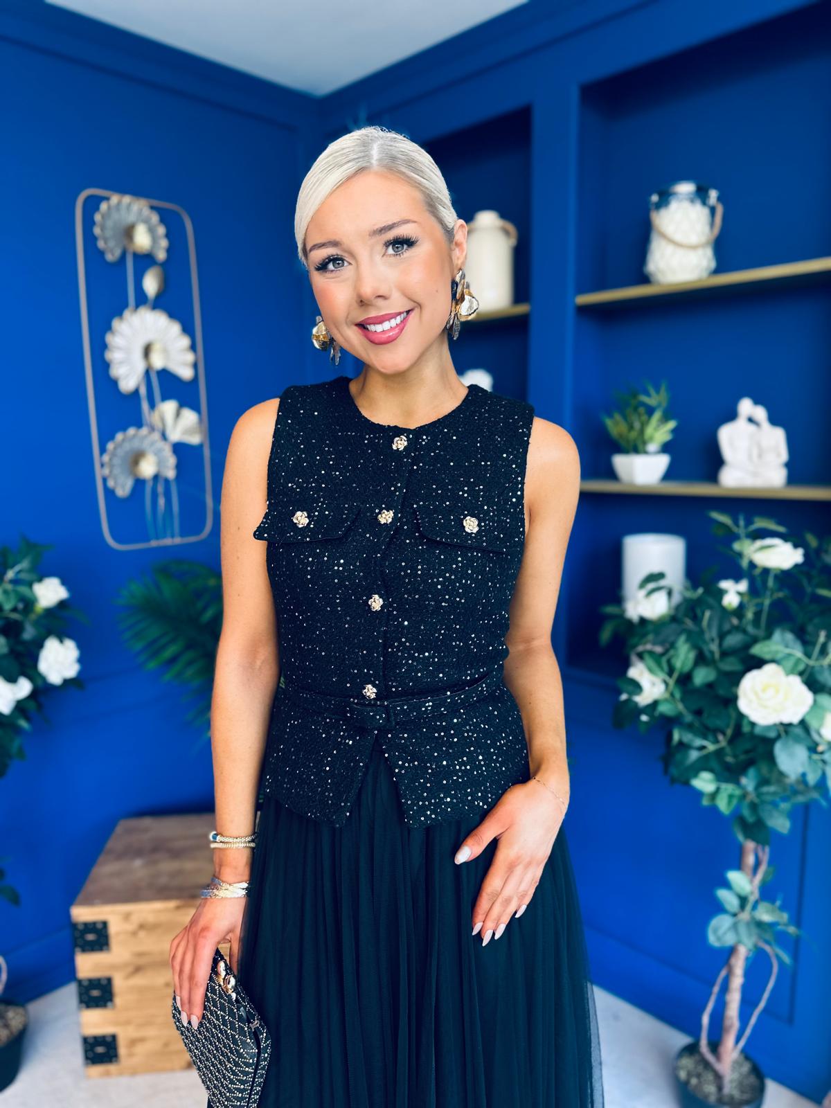 Martha Detailed Waistcoat Black