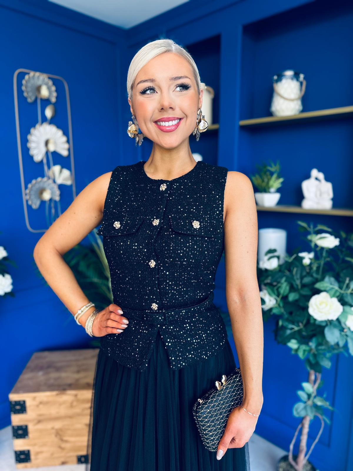 Martha Detailed Waistcoat Black