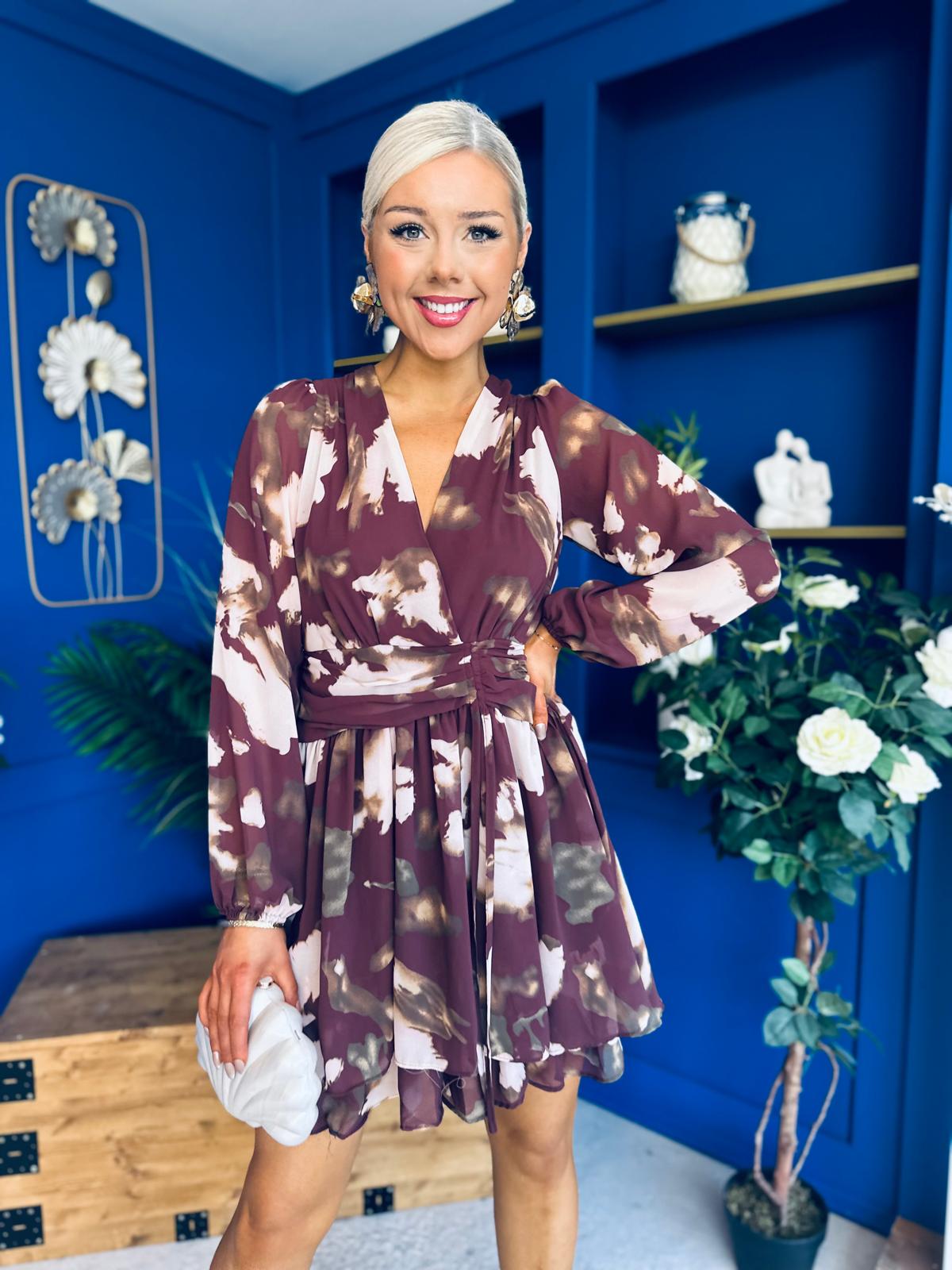 Tamara Banded Mini Dress Marble Wine