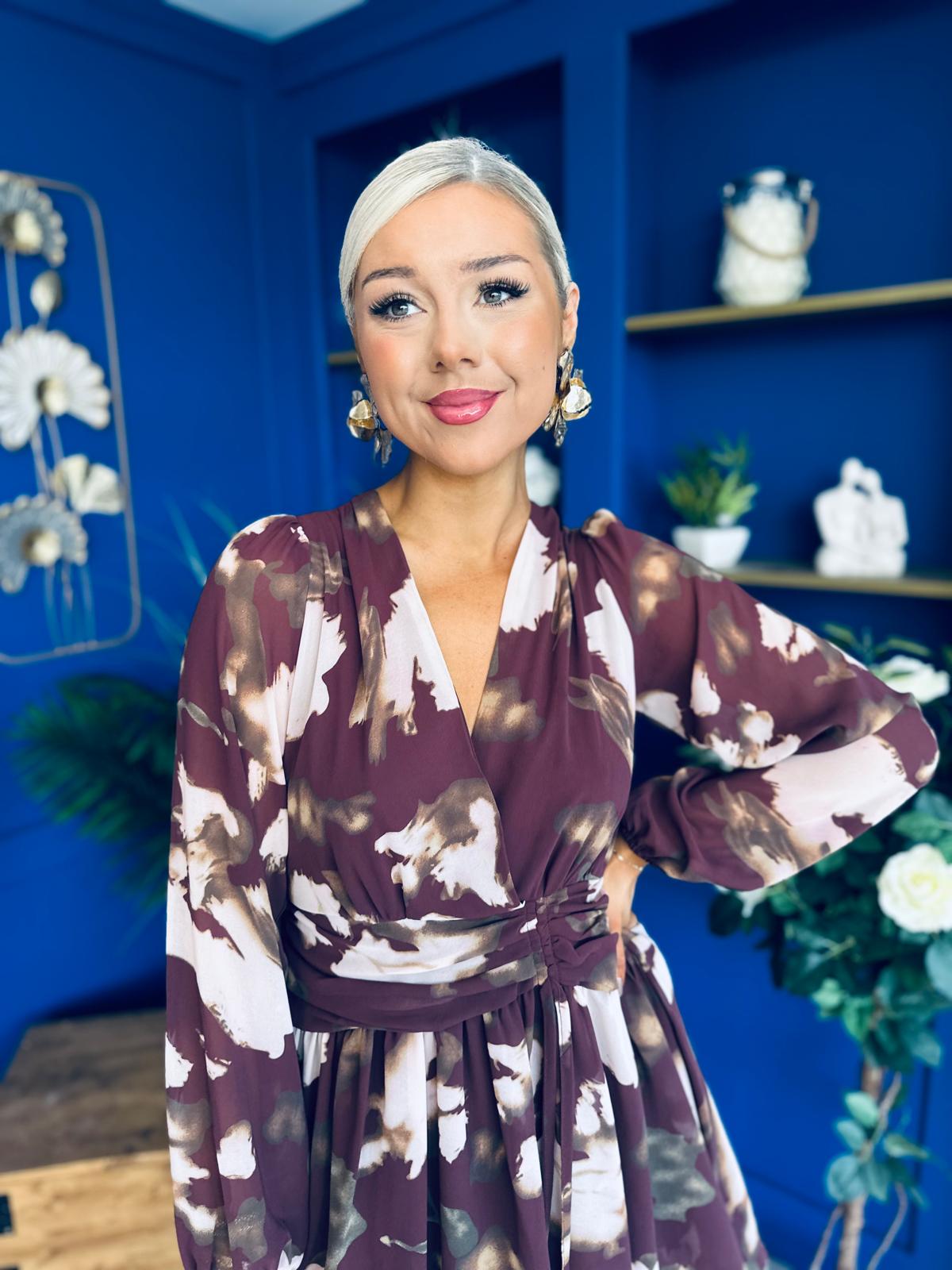 Tamara Banded Mini Dress Marble Wine