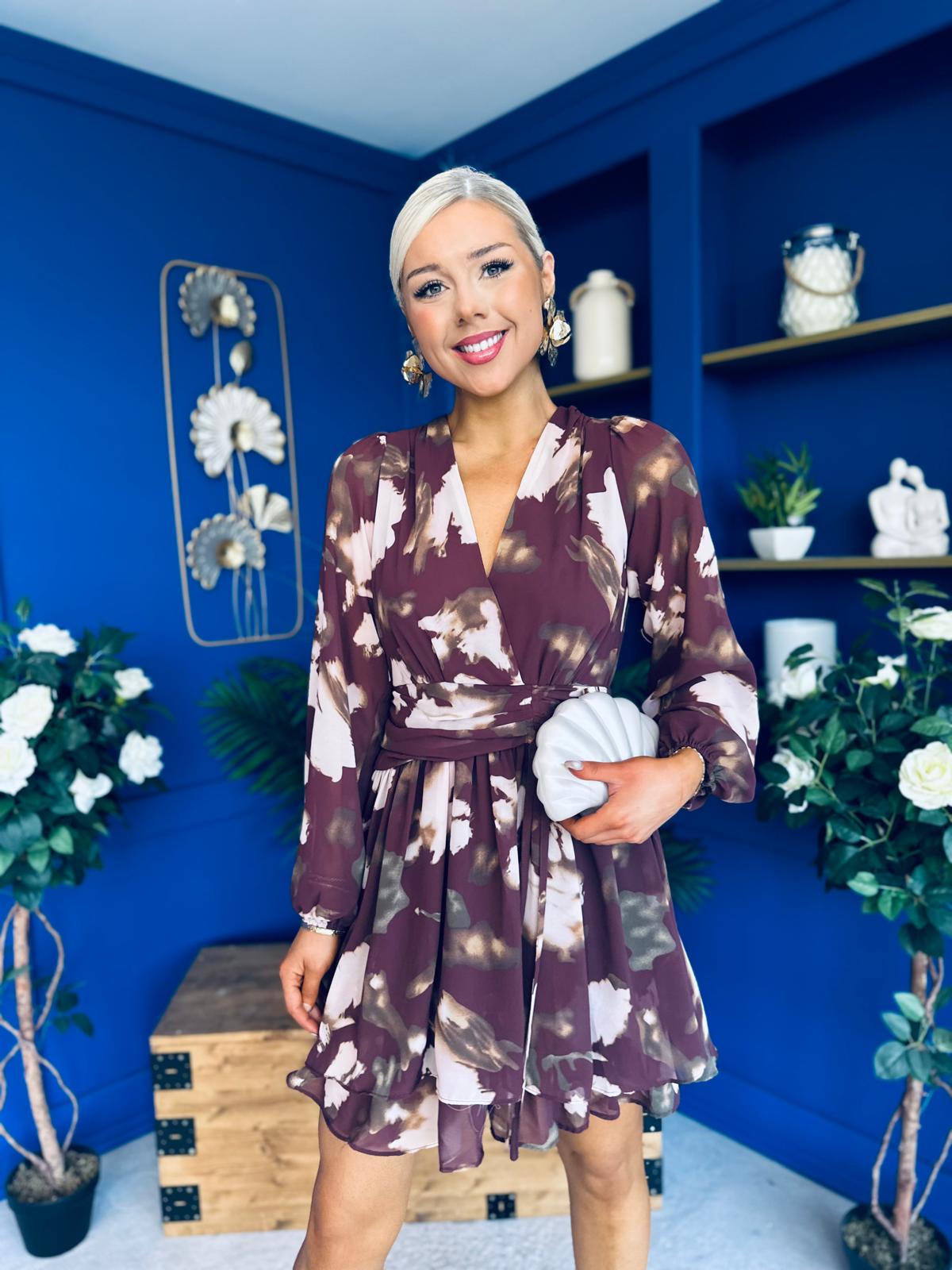 Tamara Banded Mini Dress Marble Wine