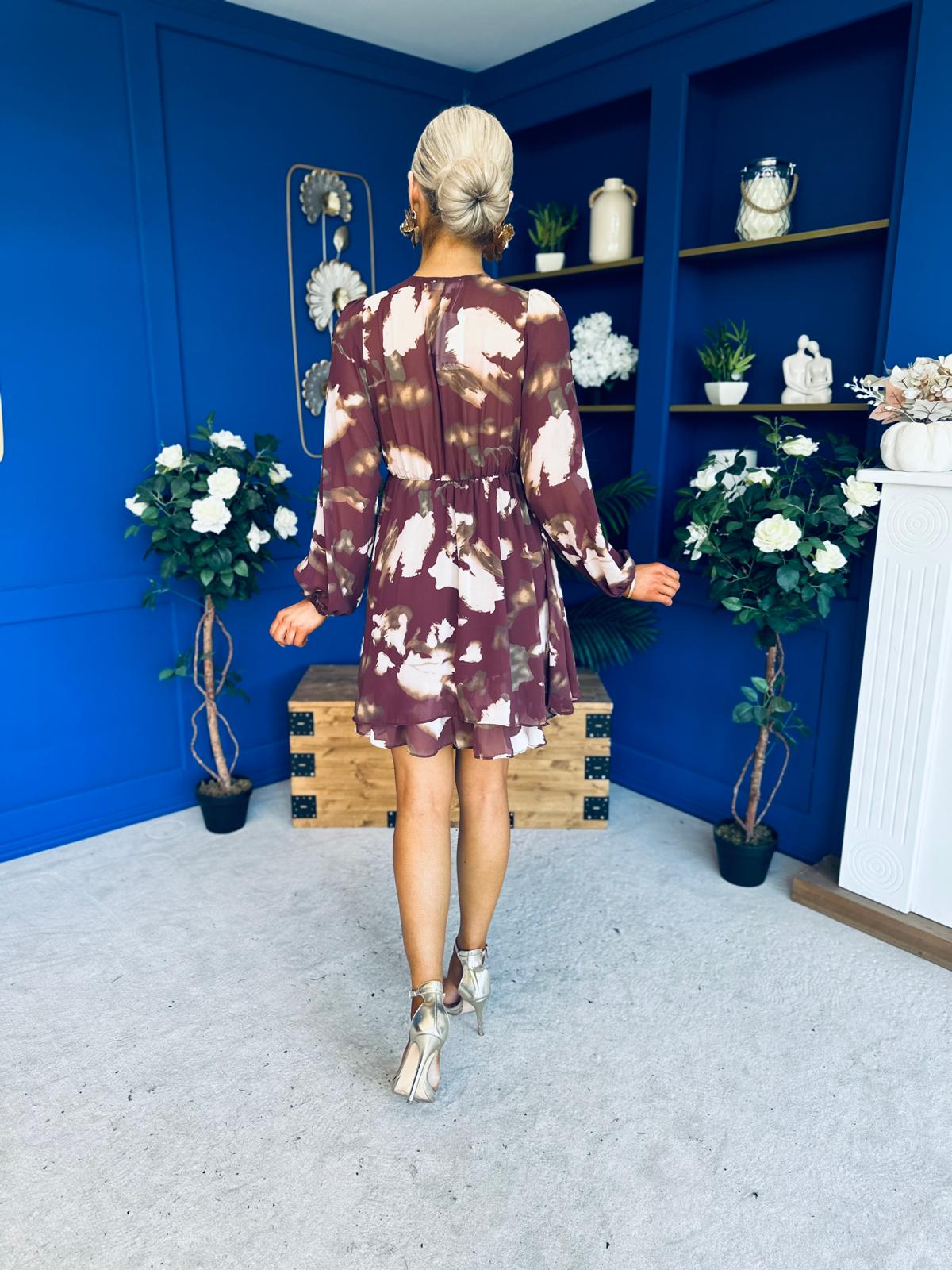 Tamara Banded Mini Dress Marble Wine