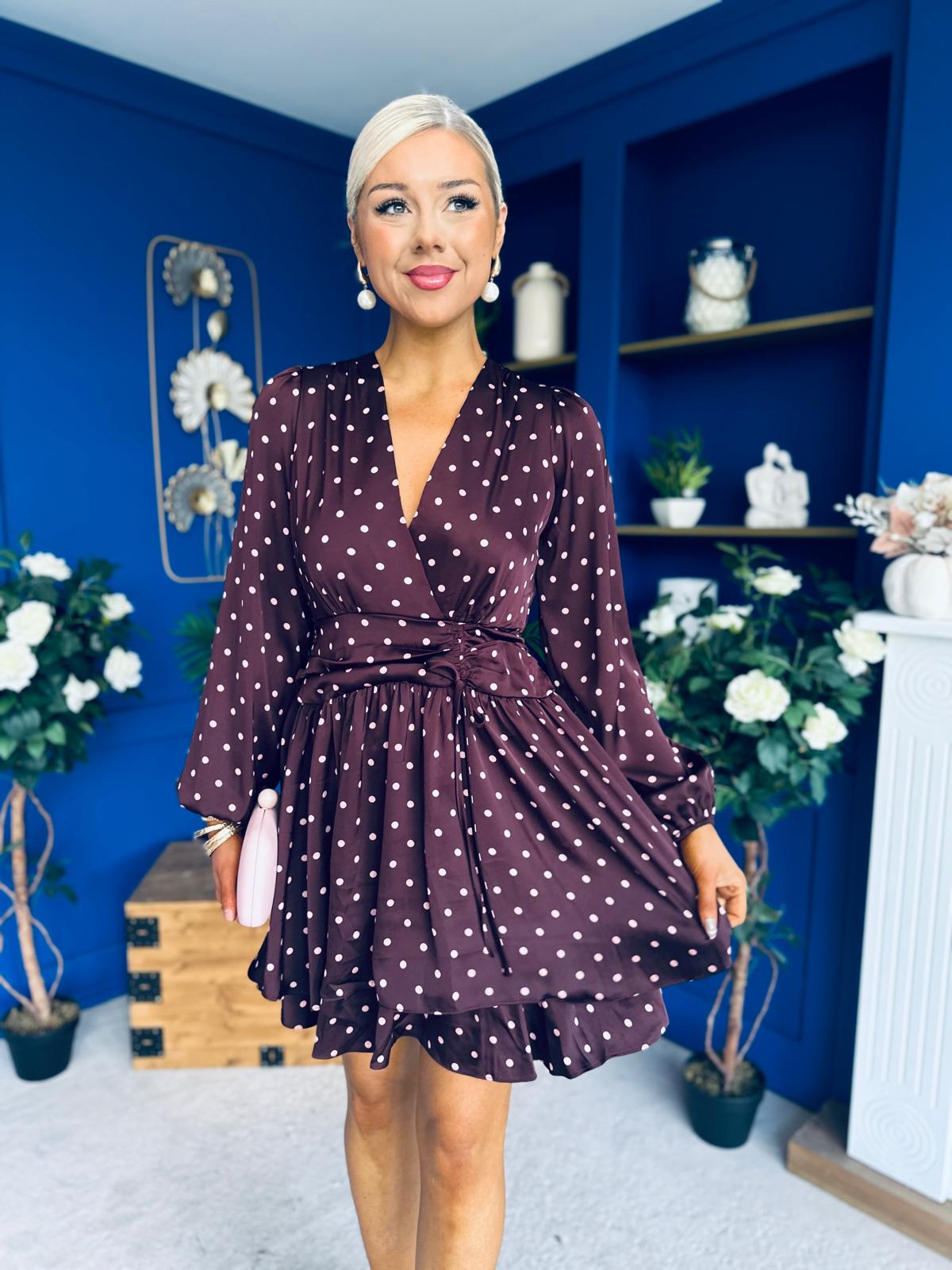 Judy Banded Mini Dress Polka Burgundy