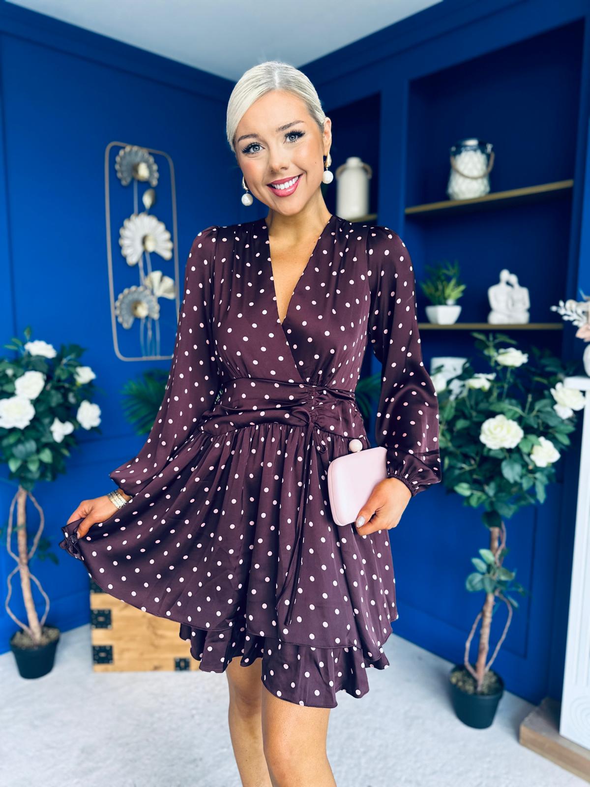 Judy Banded Mini Dress Polka Burgundy