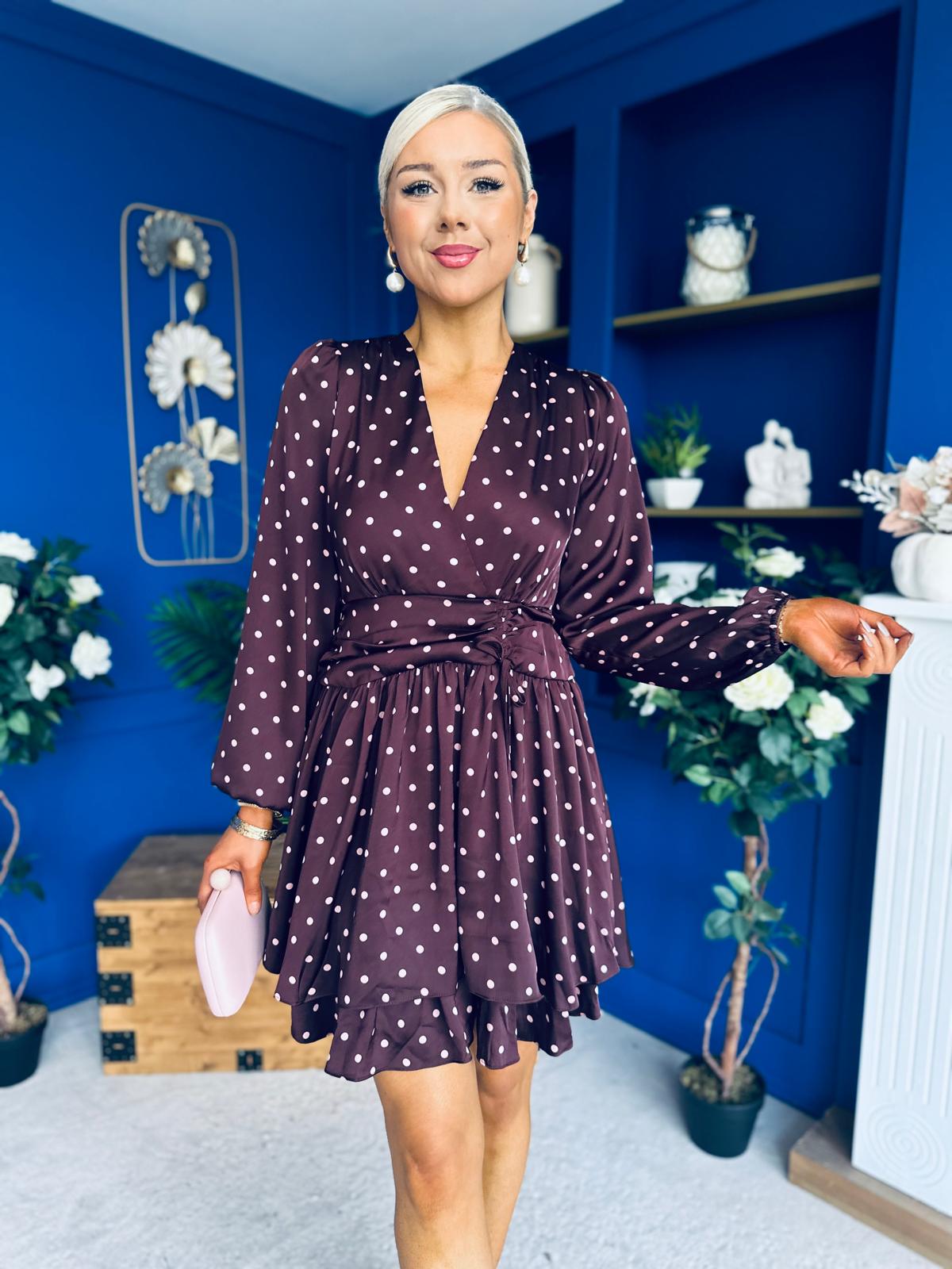 Judy Banded Mini Dress Polka Burgundy