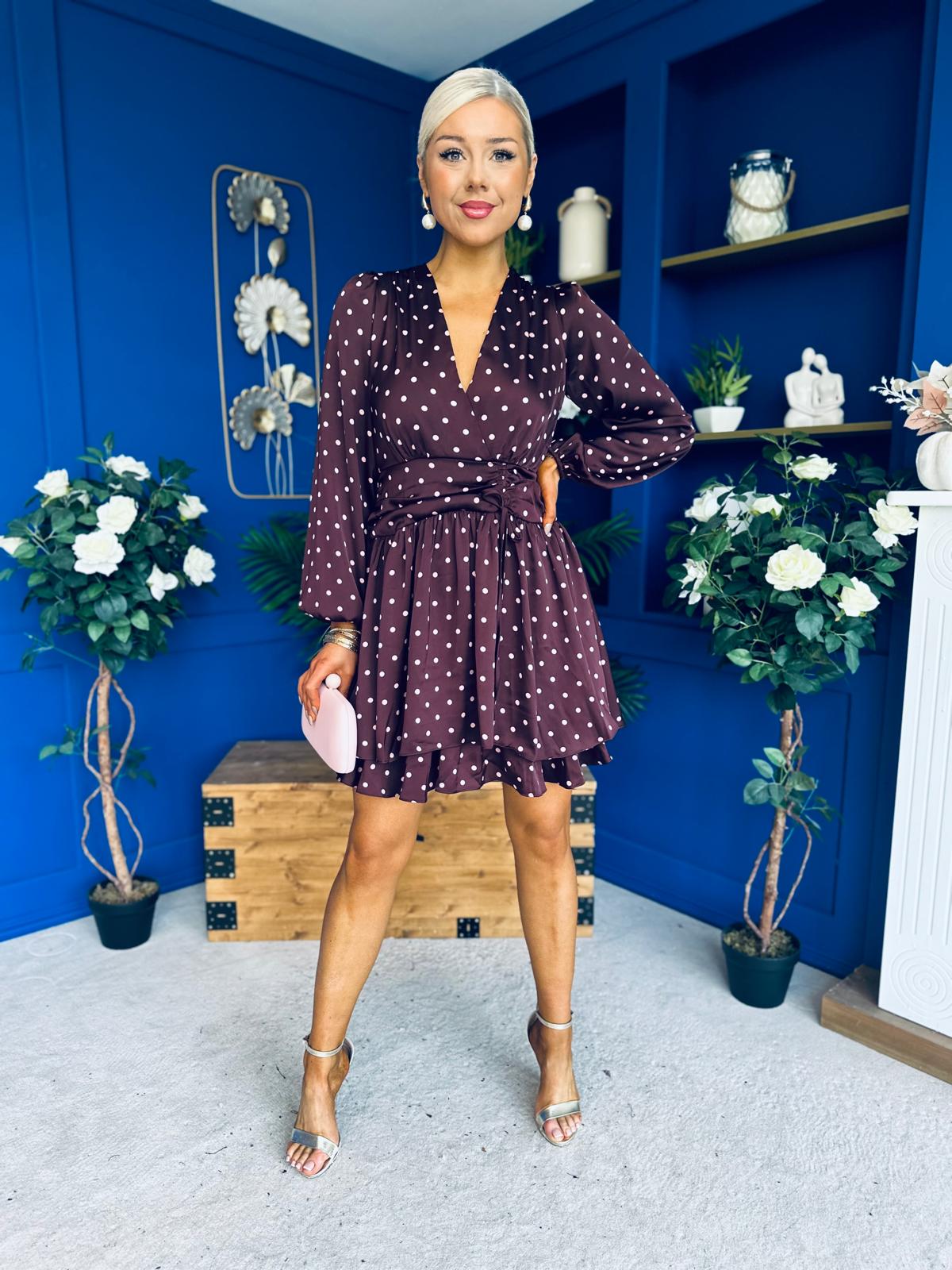 Judy Banded Mini Dress Polka Burgundy