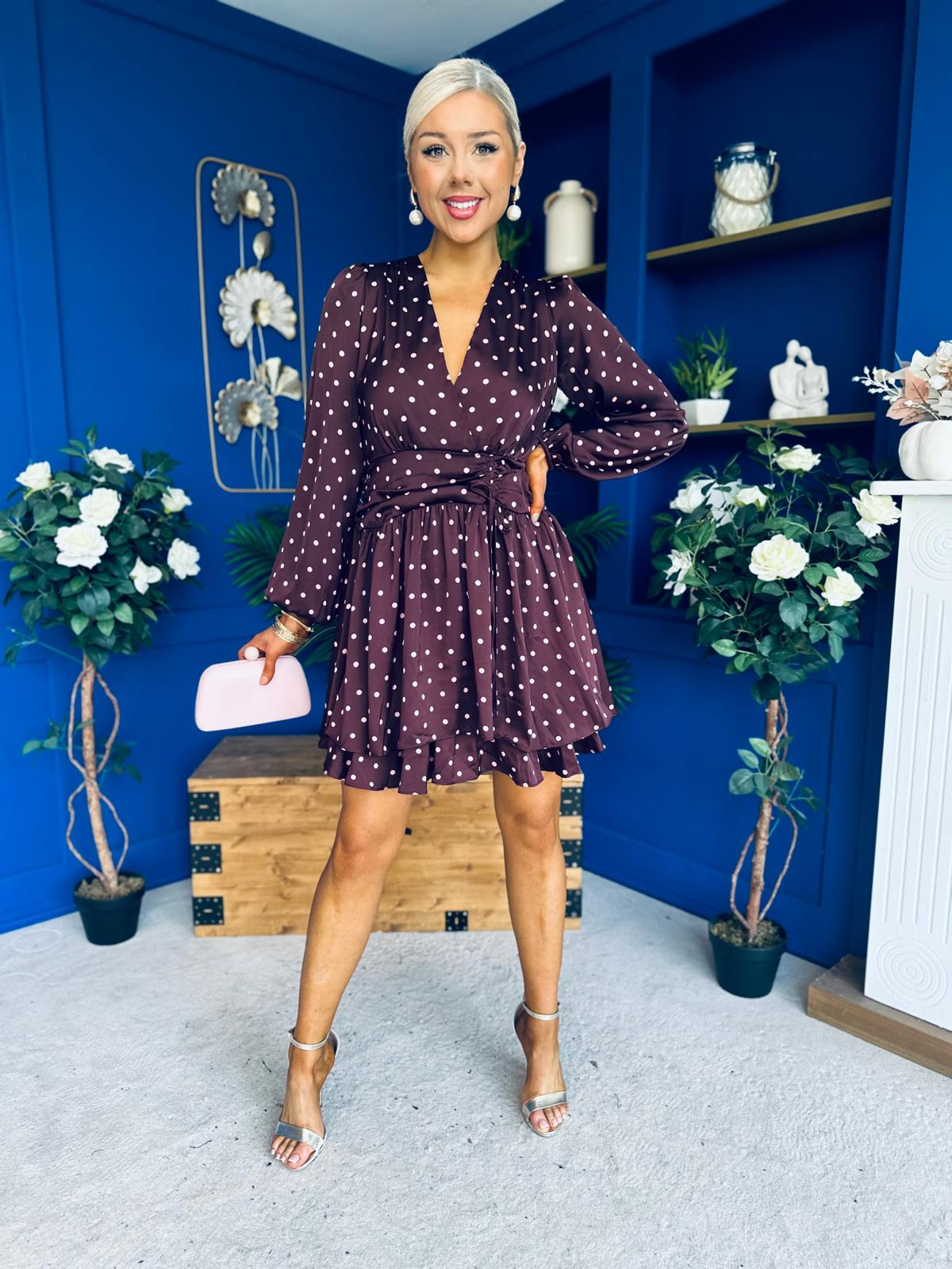 Judy Banded Mini Dress Polka Burgundy