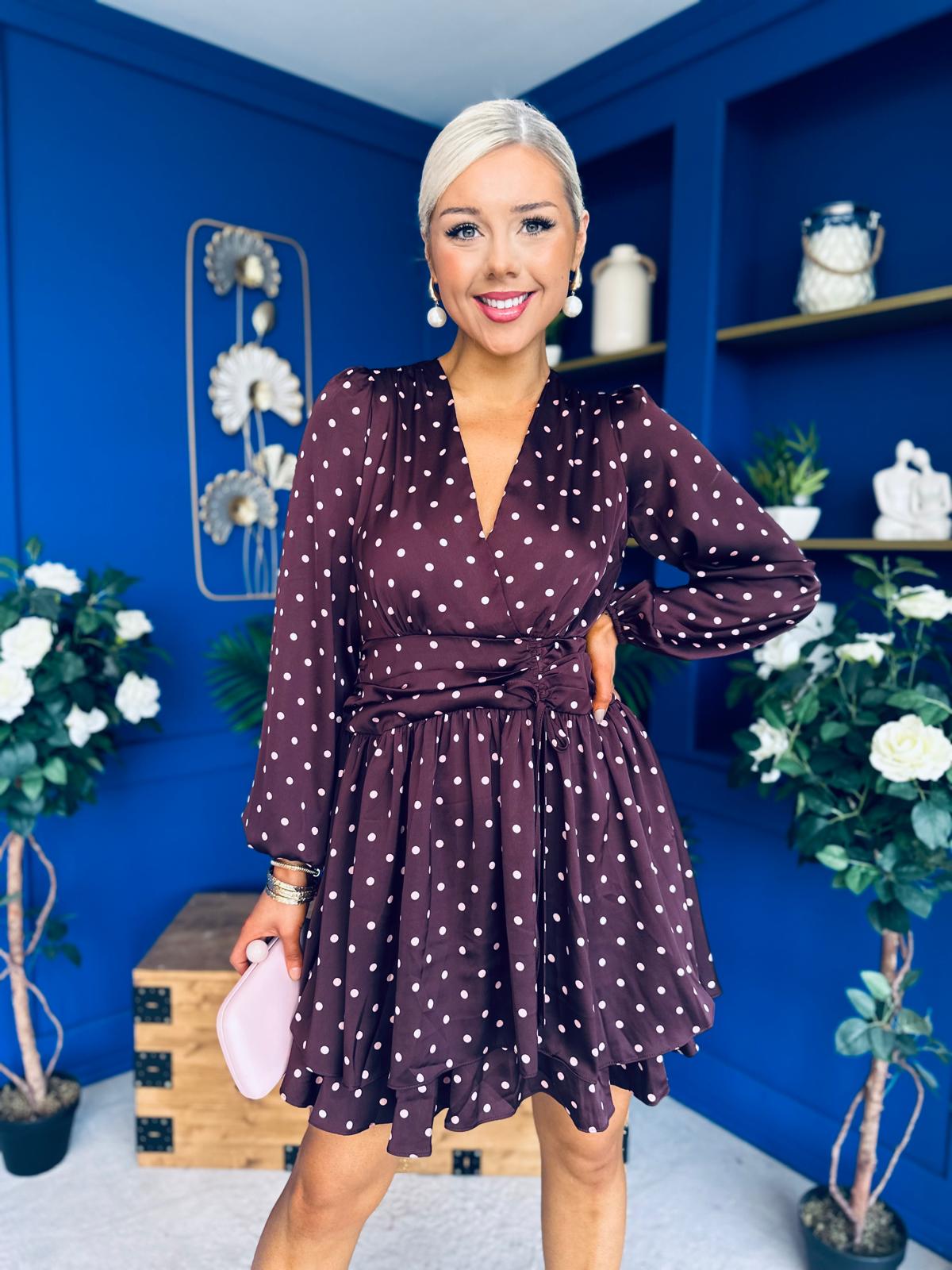 Judy Banded Mini Dress Polka Burgundy