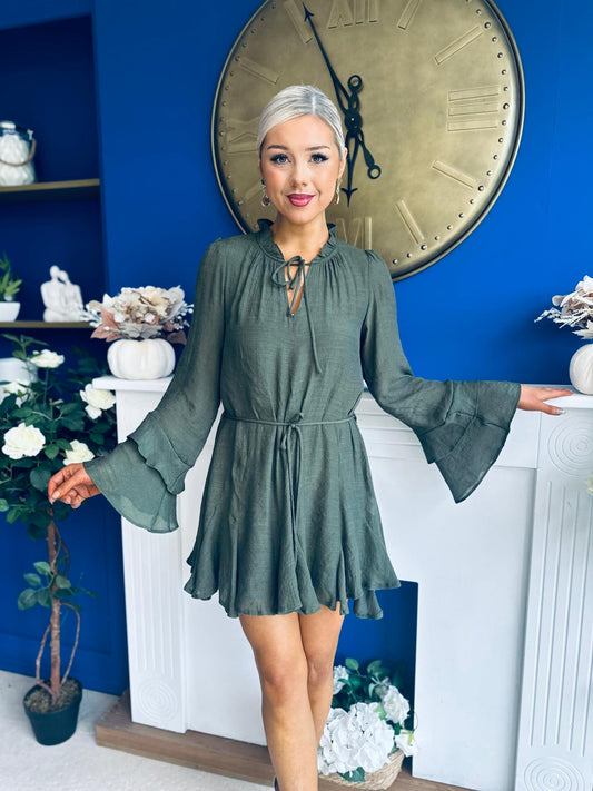 Nina High Neck Mini Dress Khaki