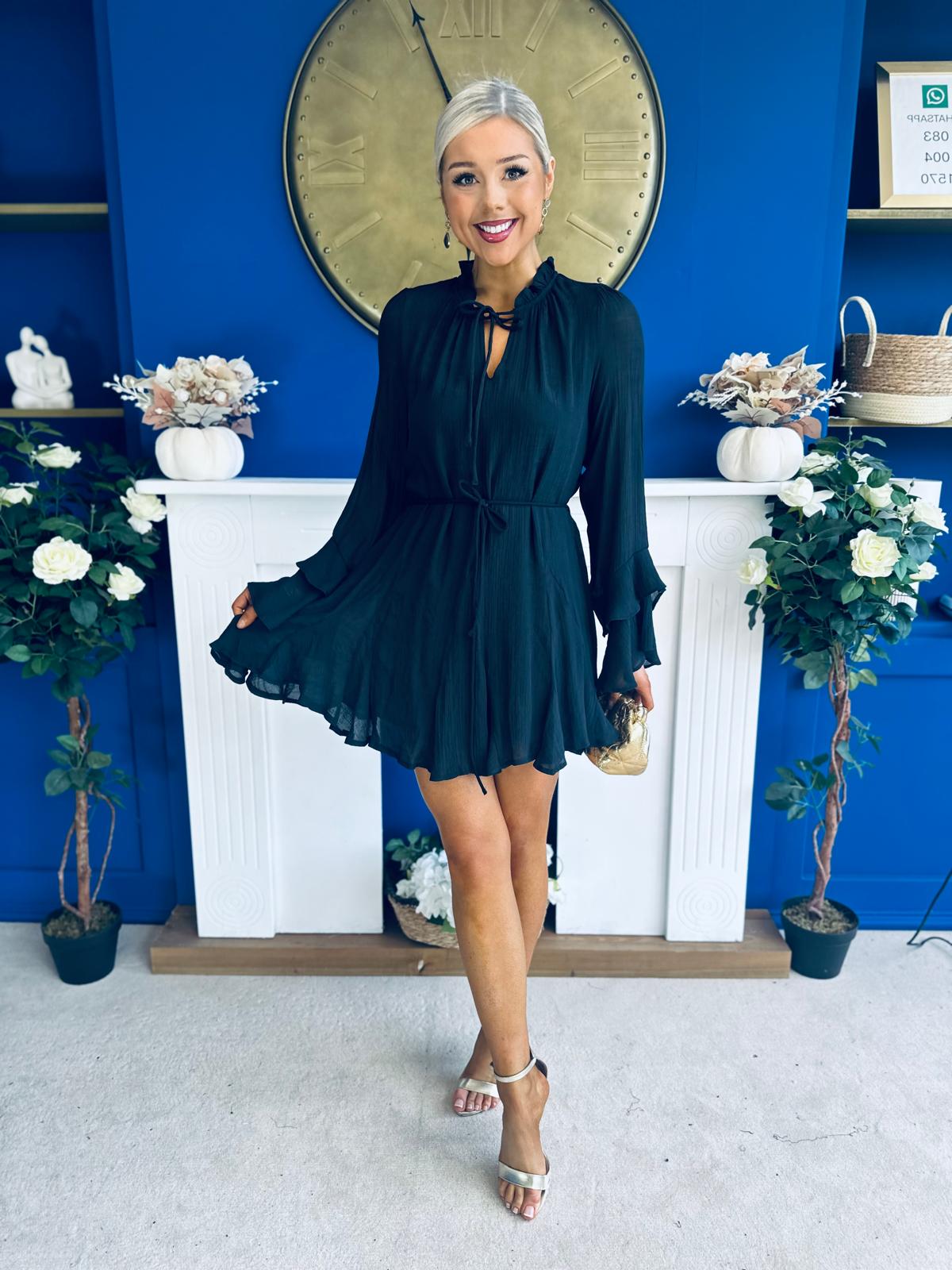 Nina High Neck Mini Dress Black