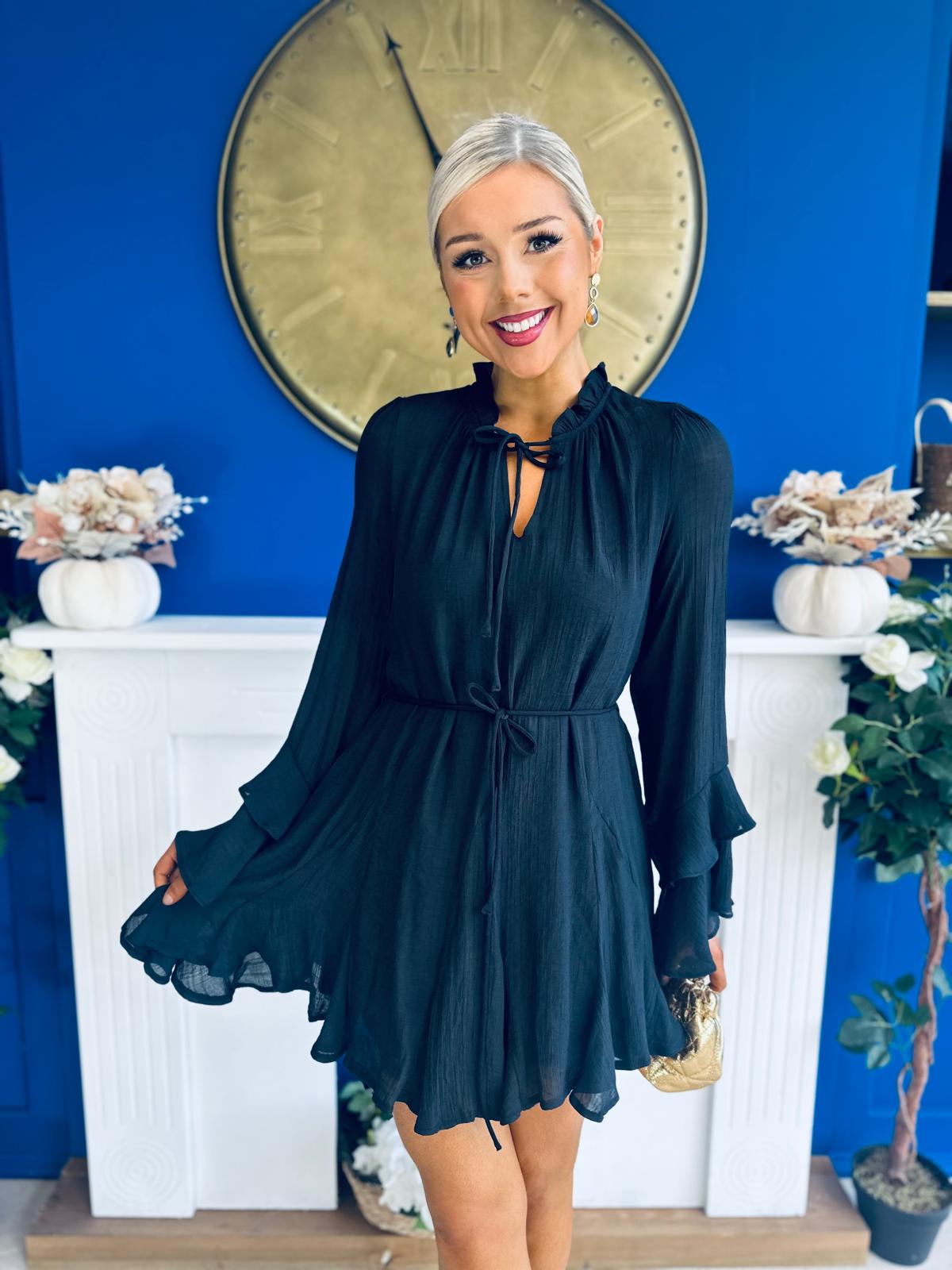 Nina High Neck Mini Dress Black