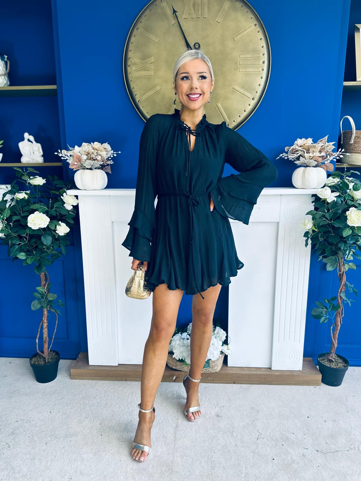 Nina High Neck Mini Dress Black